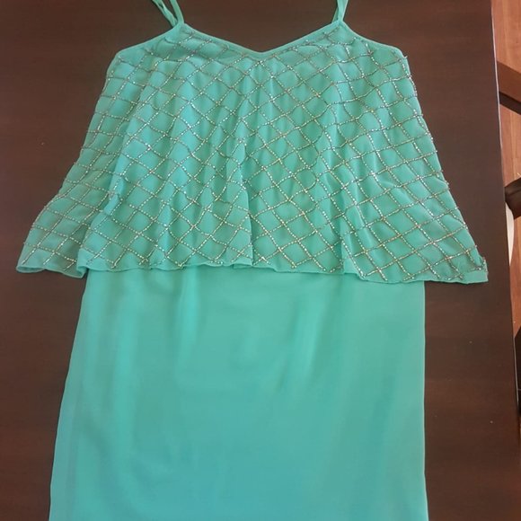 Needle&Thread Mini Strap Dress Turquoise & Silver - Picture 10 of 10